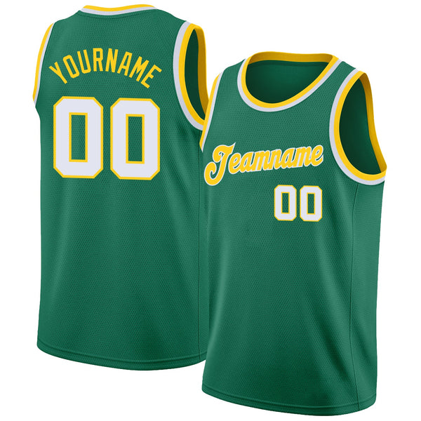 Custom Basketball Jersey - Kelly Green White-Gold Round Neck Rib-Knit