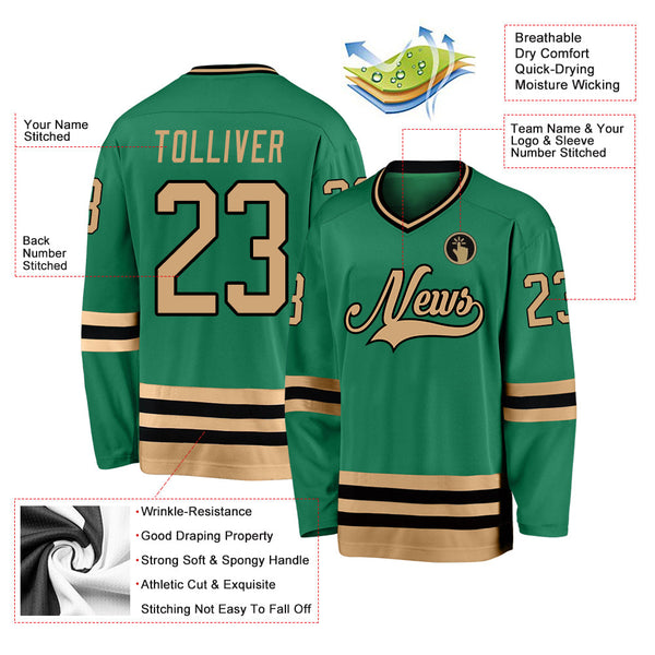 Custom Hockey Jersey - Kelly Green Old Gold-Black
