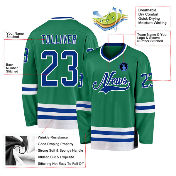 Custom Hockey Jersey - Kelly Green Royal-White