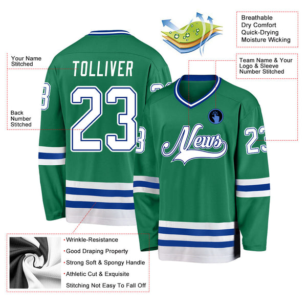 Custom Hockey Jersey - Kelly Green White-Royal