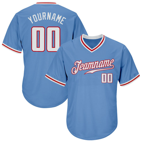 Custom Baseball Jersey - Light Blue White-Red Authentic Throwback Rib-Knit