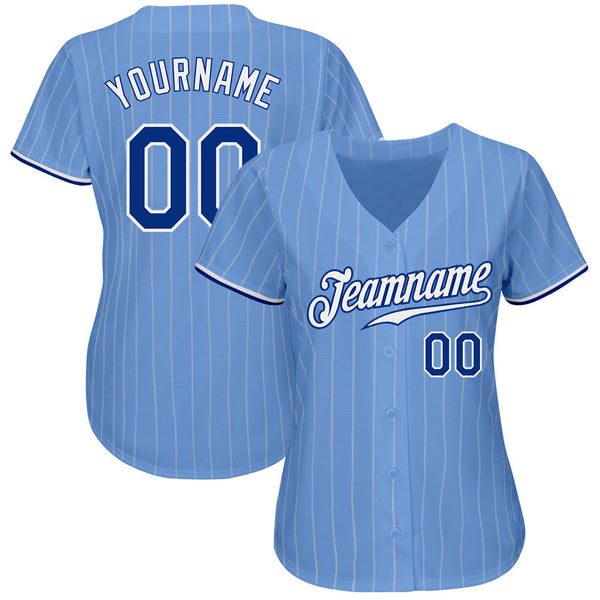 Custom Baseball Jersey - Light Blue White Pinstripe Royal-White Authentic