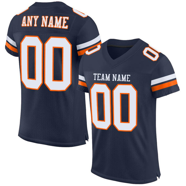 Custom Football Jersey - Navy White-Orange Mesh Authentic