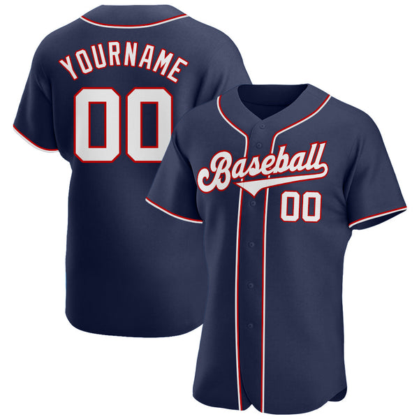 Custom Baseball Jersey - Navy White-Red Authentic