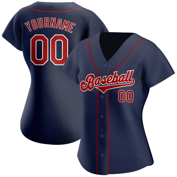 Custom Baseball Jersey - Navy Red-White Authentic