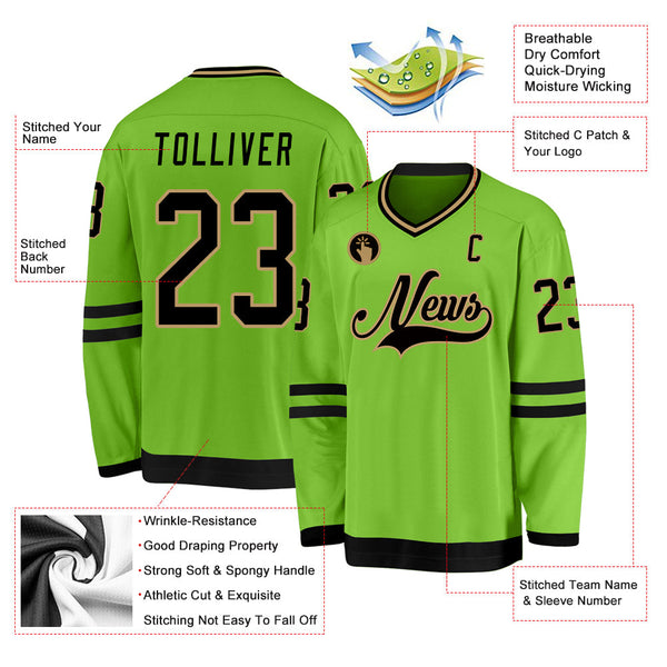 Custom Hockey Jersey - Neon Green Black-Old Gold