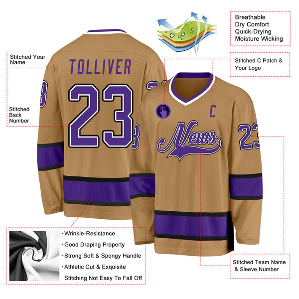 Custom Hockey Jersey - Old Gold Purple-Black