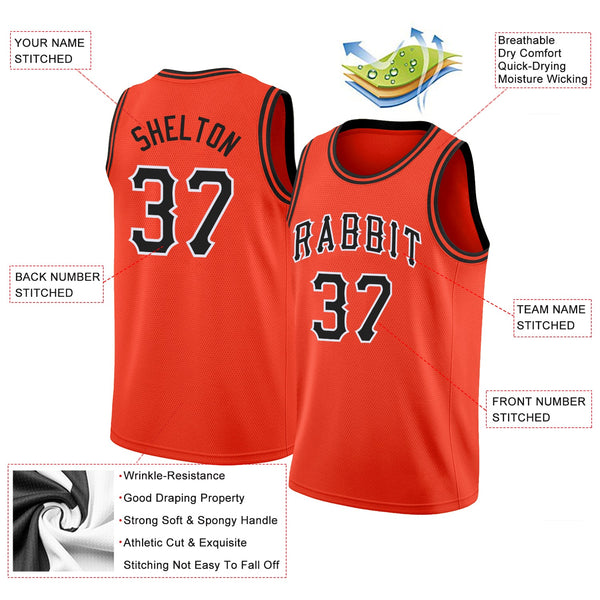 Custom Basketball Jersey - Orange Black-White Round Neck Rib-Knit