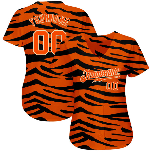 Custom Baseball Jersey - Orange Orange-Black 3D Pattern Design Tiger Authentic
