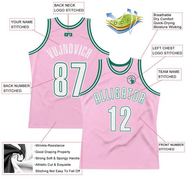 Custom Basketball Jersey - Light Pink White-Kelly Green Authentic Throwback