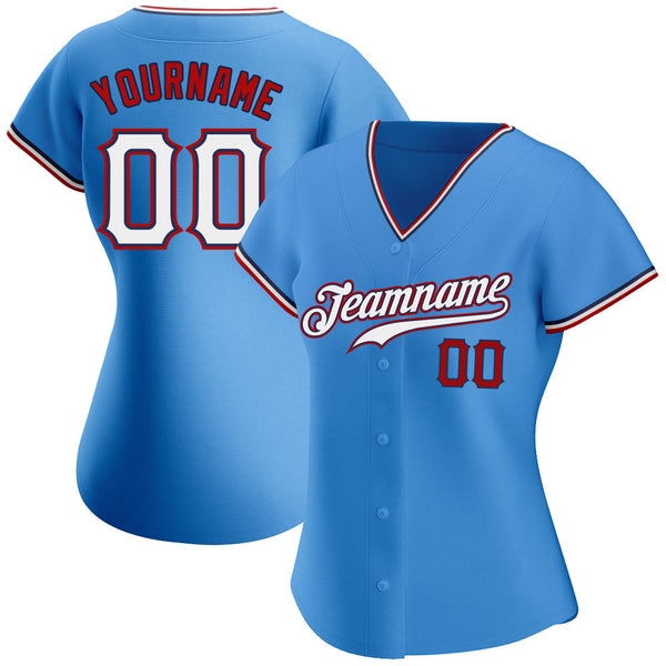 Custom Baseball Jersey - Powder Blue White-Red Authentic