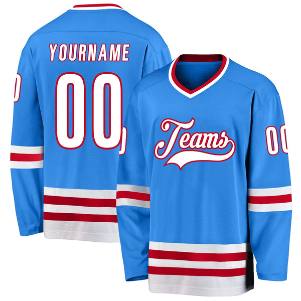 Custom Hockey Jersey - Powder Blue White-Red