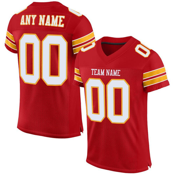 Custom Football Jersey - Red White-Gold Mesh Authentic