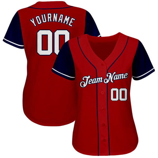 Custom Baseball Jersey - Red White-Navy Authentic Two Tone