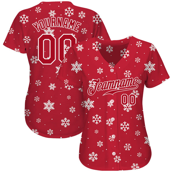 Custom Baseball Jersey - Red Red-White Christmas 3D Authentic