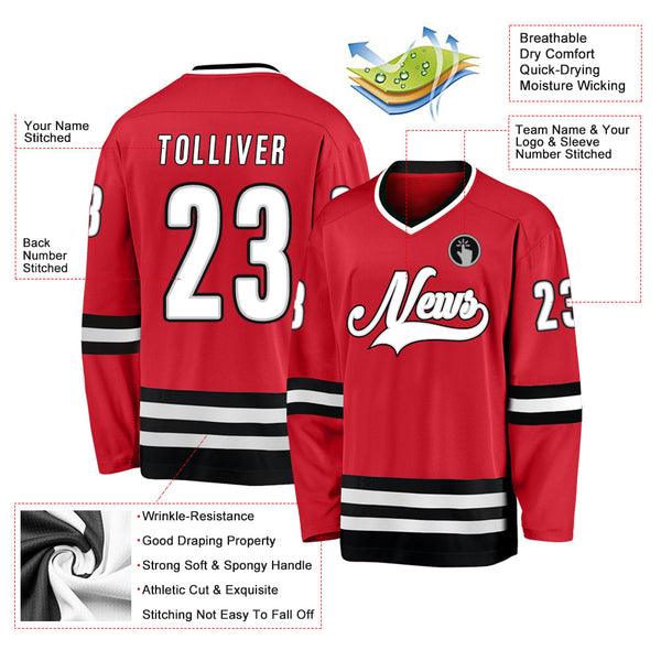 Custom Hockey Jersey - Red White-Black