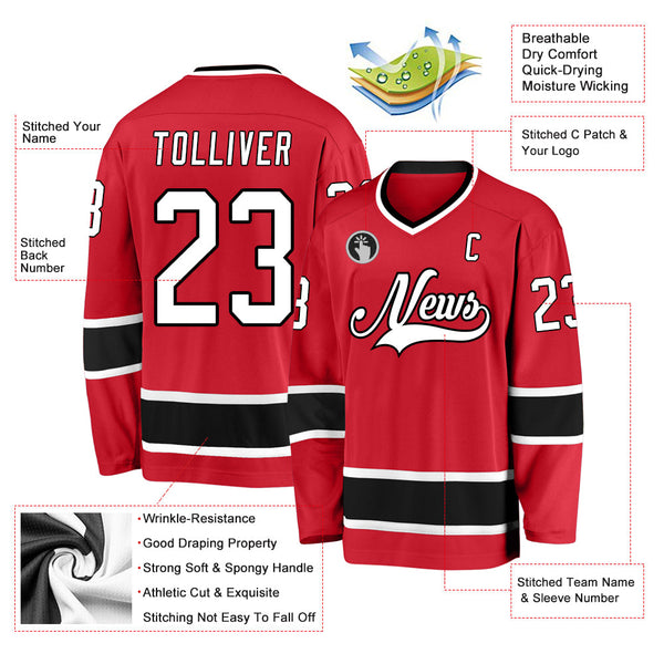Custom Hockey Jersey - Red White-Black