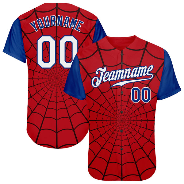 Custom Baseball Jersey - Red White-Royal 3D Pattern Design Spider Web Authentic