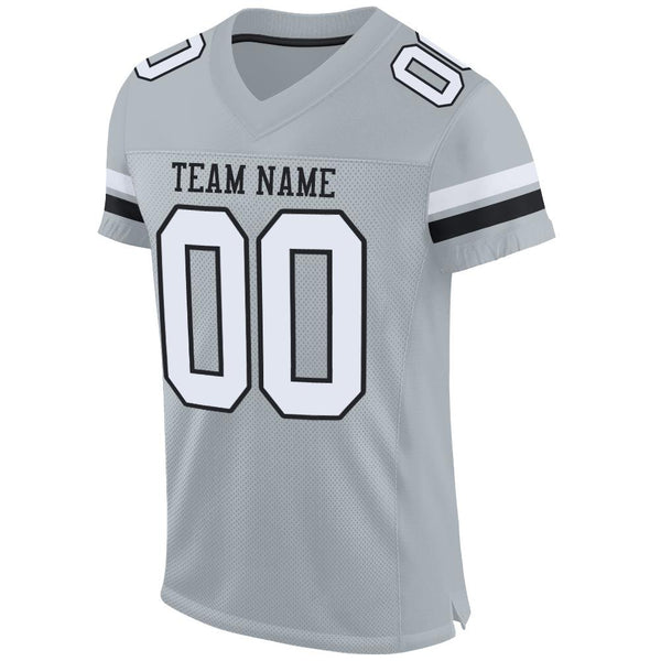 Custom Football Jersey - Silver White-Black Mesh Authentic