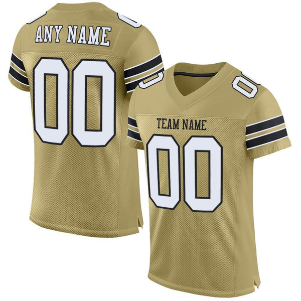Custom Football Jersey - Vegas Gold White-Black Mesh Authentic