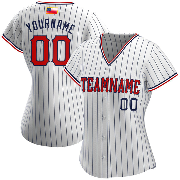 Custom Baseball Jersey - White Navy Pinstripe Red-Navy Authentic American Flag Fashion