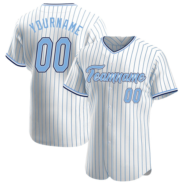 Custom Baseball Jersey - White Light Blue Pinstripe Light Blue-Navy Authentic