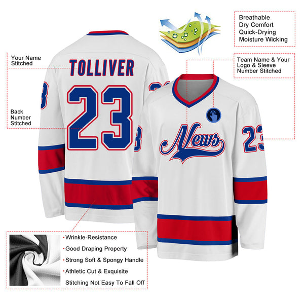 Custom Hockey Jersey - White Royal-Red