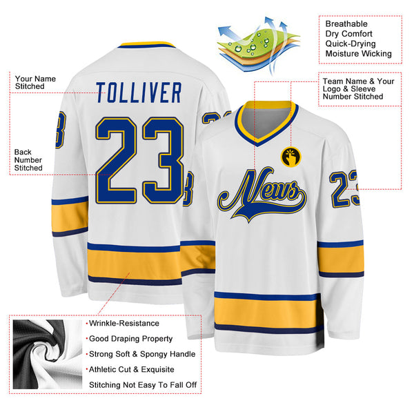 Custom Hockey Jersey - White Royal-Gold