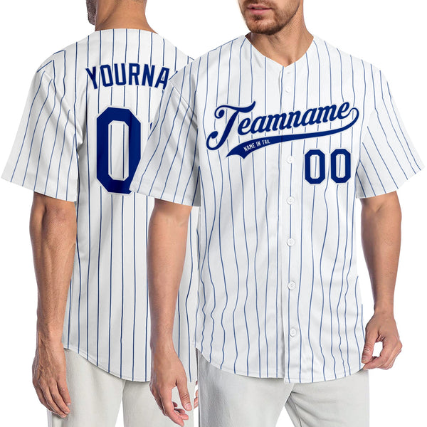 Custom Baseball Jersey - White Royal Pinstripe Royal-White Authentic